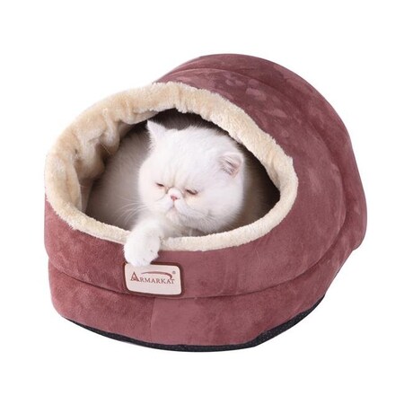 C18HTH-MH Armarkat Pet Bed Cat Bed 18 x 12 x 14 - Indian Red & Beige